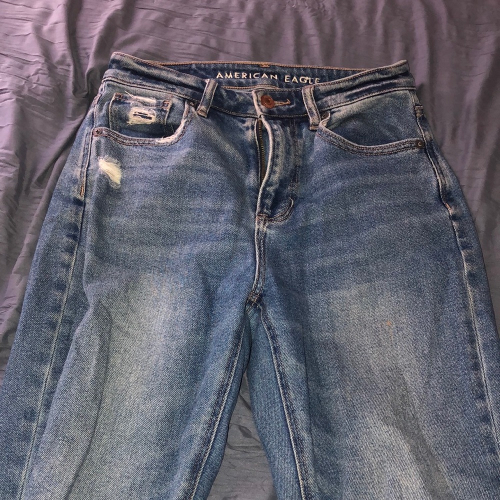 American Eagle Stretch Mom Straight Jean, medium wash jeans, size 0
